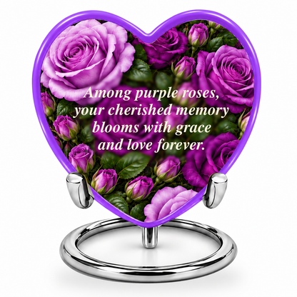 Purple rose HEART single keepsake; memorial quote