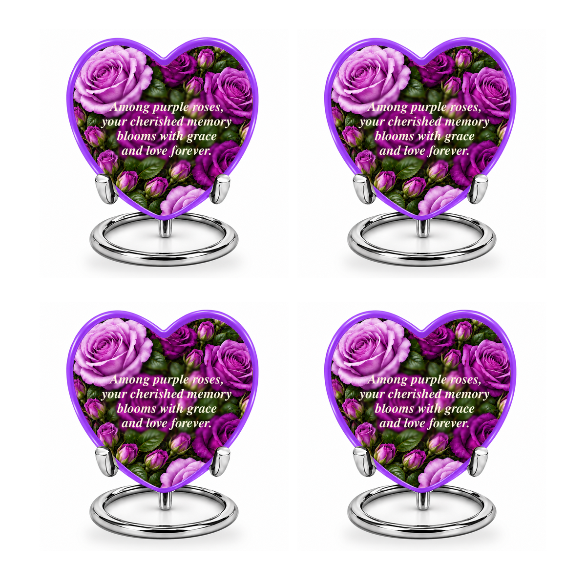 Purple rose HEART four matching keepsakes; memorial quote