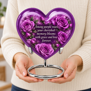 Purple rose HEART handheld view; memorial quote