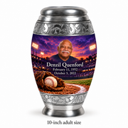 Monar baseball memorial urn with the source-listed 10-inch large size.