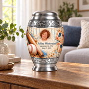 Monar baseball memorial urn in a natural home setting.