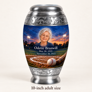 Monar baseball memorial urn with the source-listed 10-inch large size.