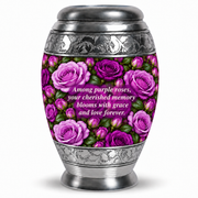 Purple rose MON adult urn on white; memorial quote