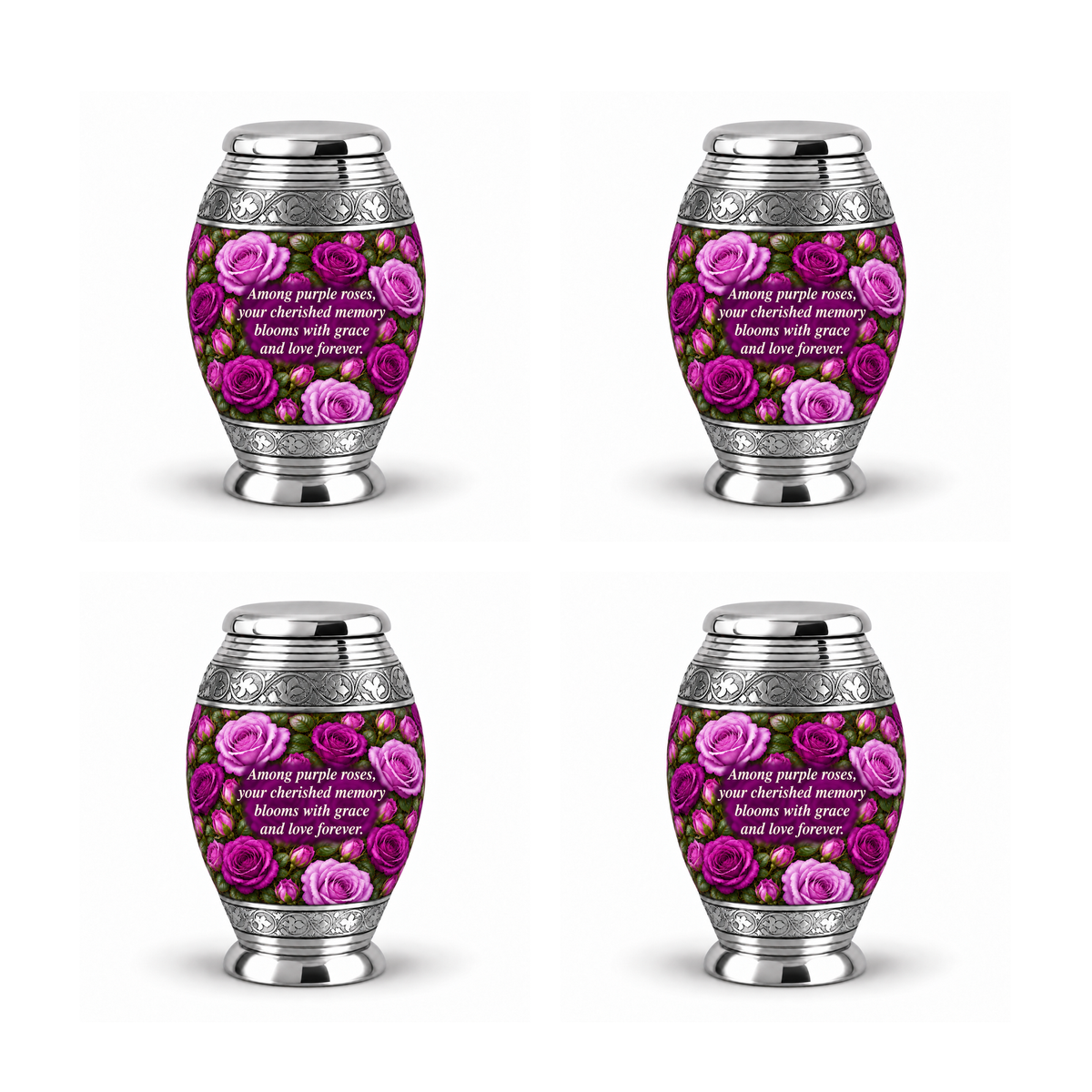 Purple rose MON four matching keepsakes; memorial quote