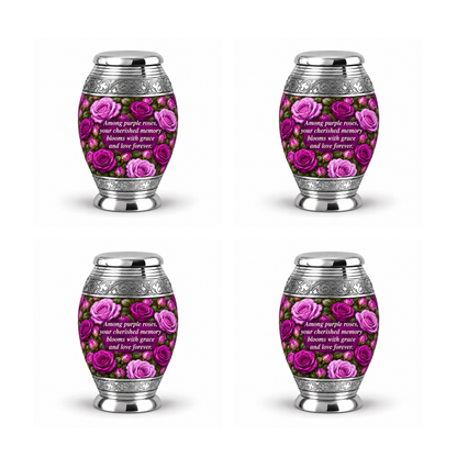 Purple rose MON four matching keepsakes; memorial quote