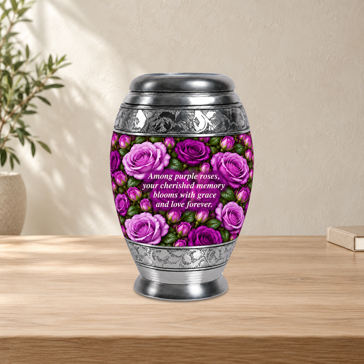 Purple rose MON home setting; memorial quote