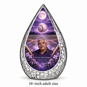 Straight Drop baseball memorial urn with the source-listed 10-inch large size.