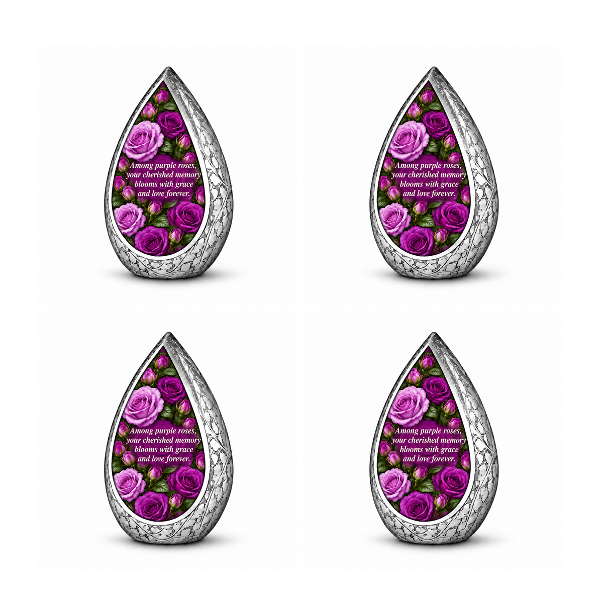 Purple rose STR-DROP four matching keepsakes; memorial quote
