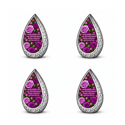 Purple rose STR-DROP four matching keepsakes; memorial quote