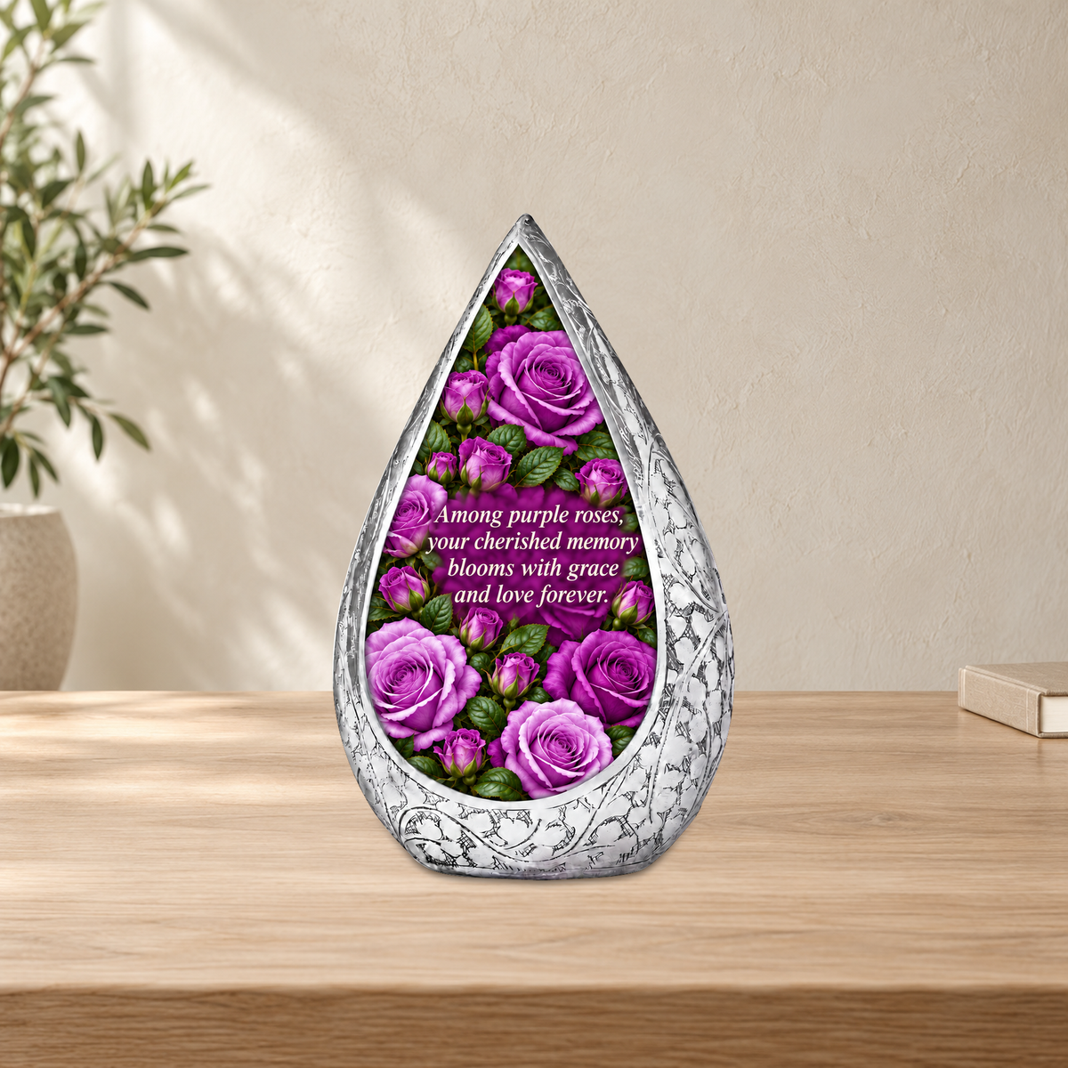 Purple rose STR-DROP home setting; memorial quote
