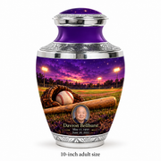 Tasty baseball memorial urn with the source-listed 10-inch large size.
