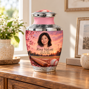 Tasty baseball memorial urn in a natural home setting.