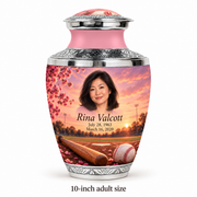 Tasty baseball memorial urn with the source-listed 10-inch large size.