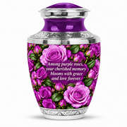 Purple rose TASTY adult urn on white; memorial quote