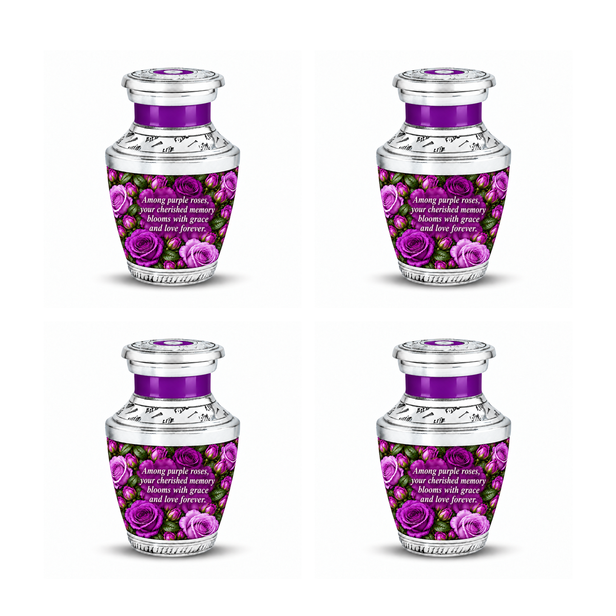 Purple rose TASTY four matching keepsakes; memorial quote