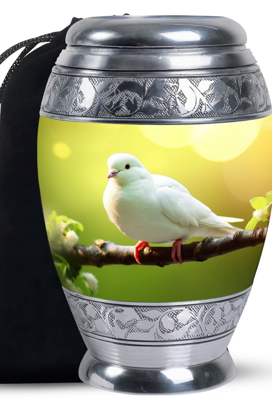 White Dove Funeral Urn - Aluminium Memorial Urn For Human Ashes