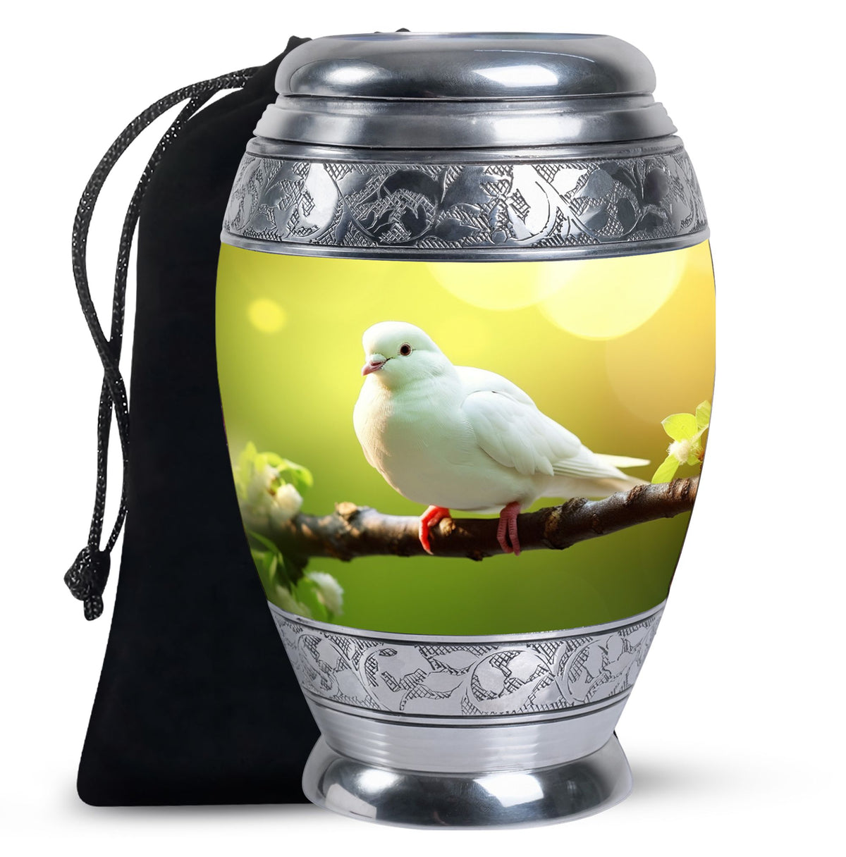 White Dove Funeral Urn - Aluminium Memorial Urn For Human Ashes