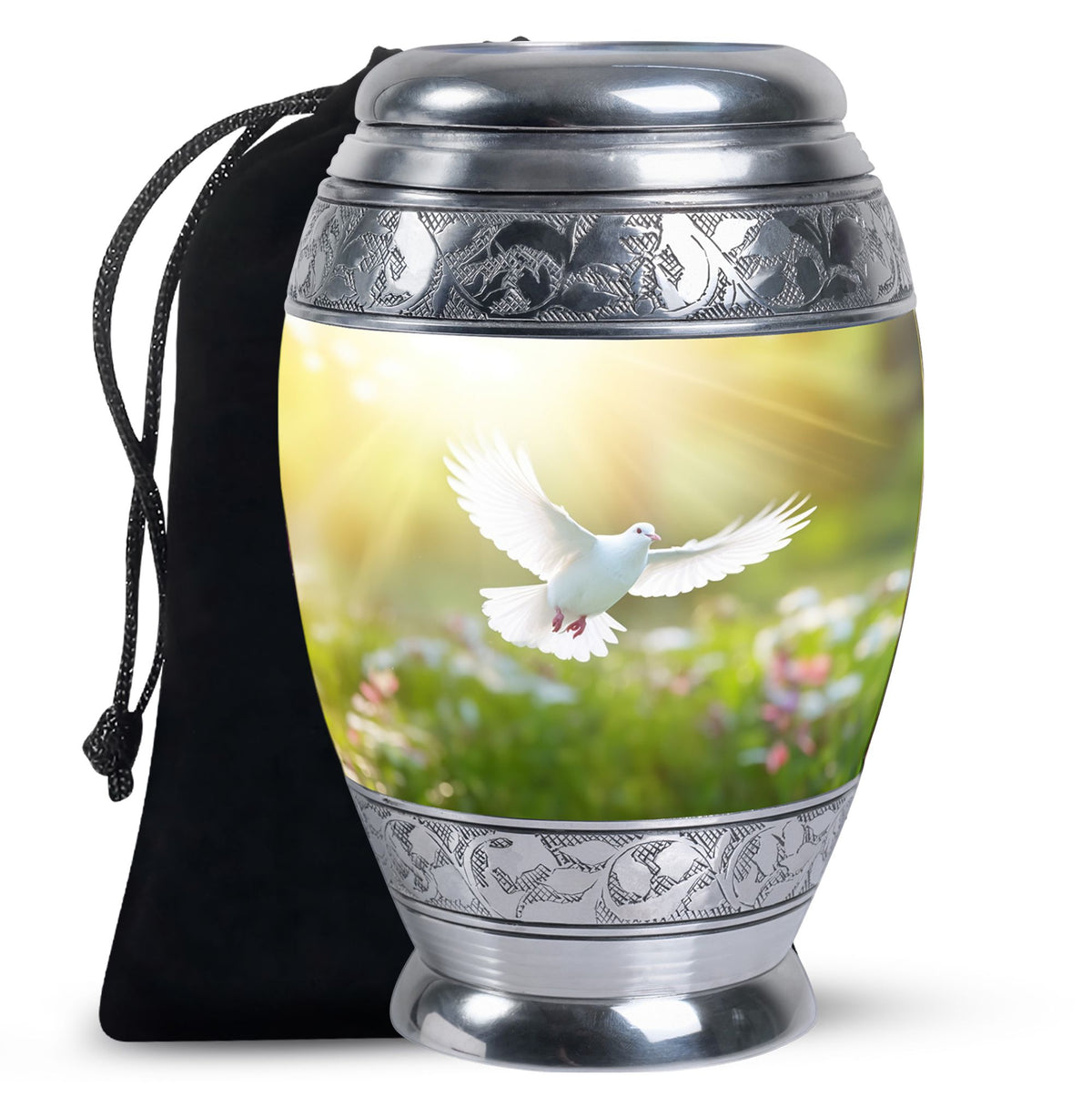 Peaceful White Dove Cremation Urn - Golden Memorial Urn For Human Ashes