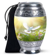 Peaceful White Dove Cremation Urn - Golden Memorial Urn For Human Ashes