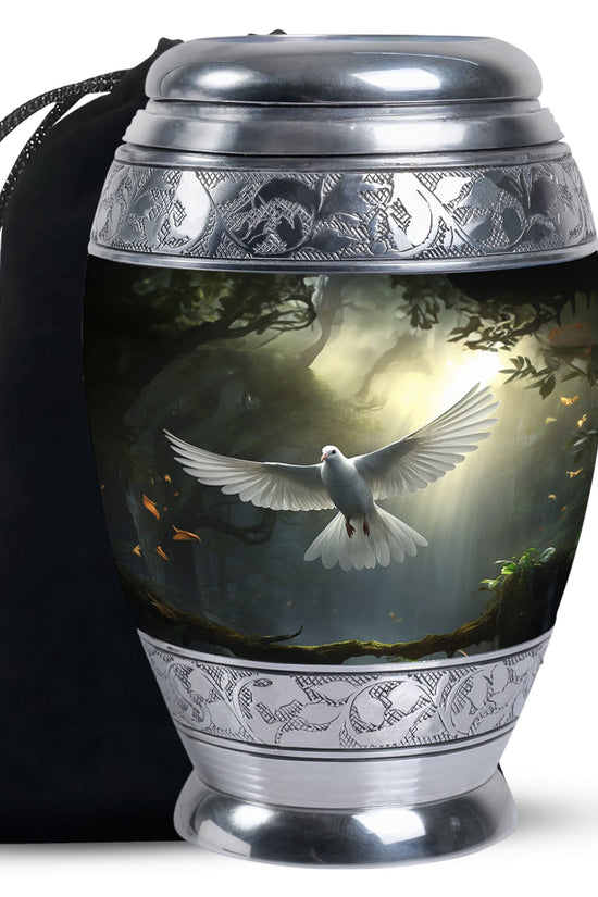 Mystical White Dove Cremation Urn - Forest Memorial Urn For Human Ashes