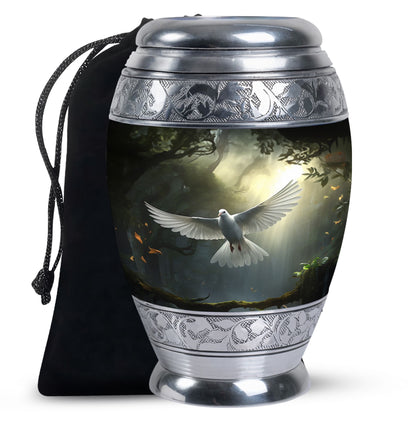Mystical White Dove Cremation Urn - Forest Memorial Urn For Human Ashes