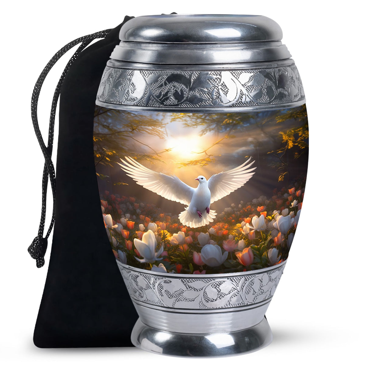Floral Dove Memorial Urn For Ashes - Elegant Funeral Urn For Adult Ashes