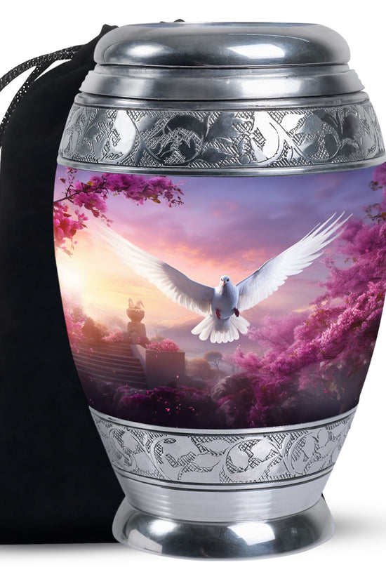 Cherry Blossom Dove Memorial Urn - Purple Aluminum Urn For Burial