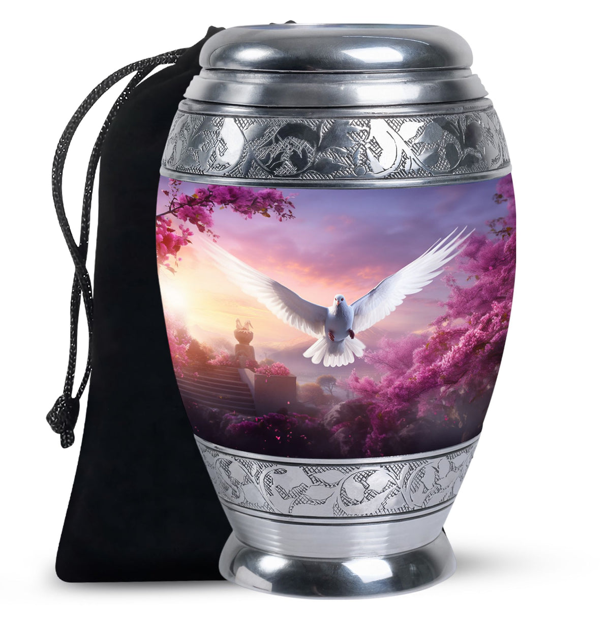 Cherry Blossom Dove Memorial Urn - Purple Aluminum Urn For Burial