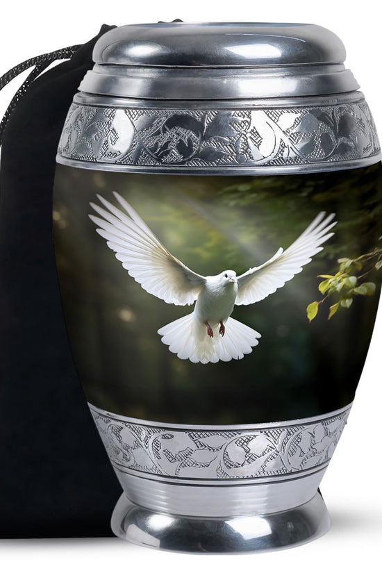 Flying Dove Theme Funeral Urn - Aluminium Large Urn For Male