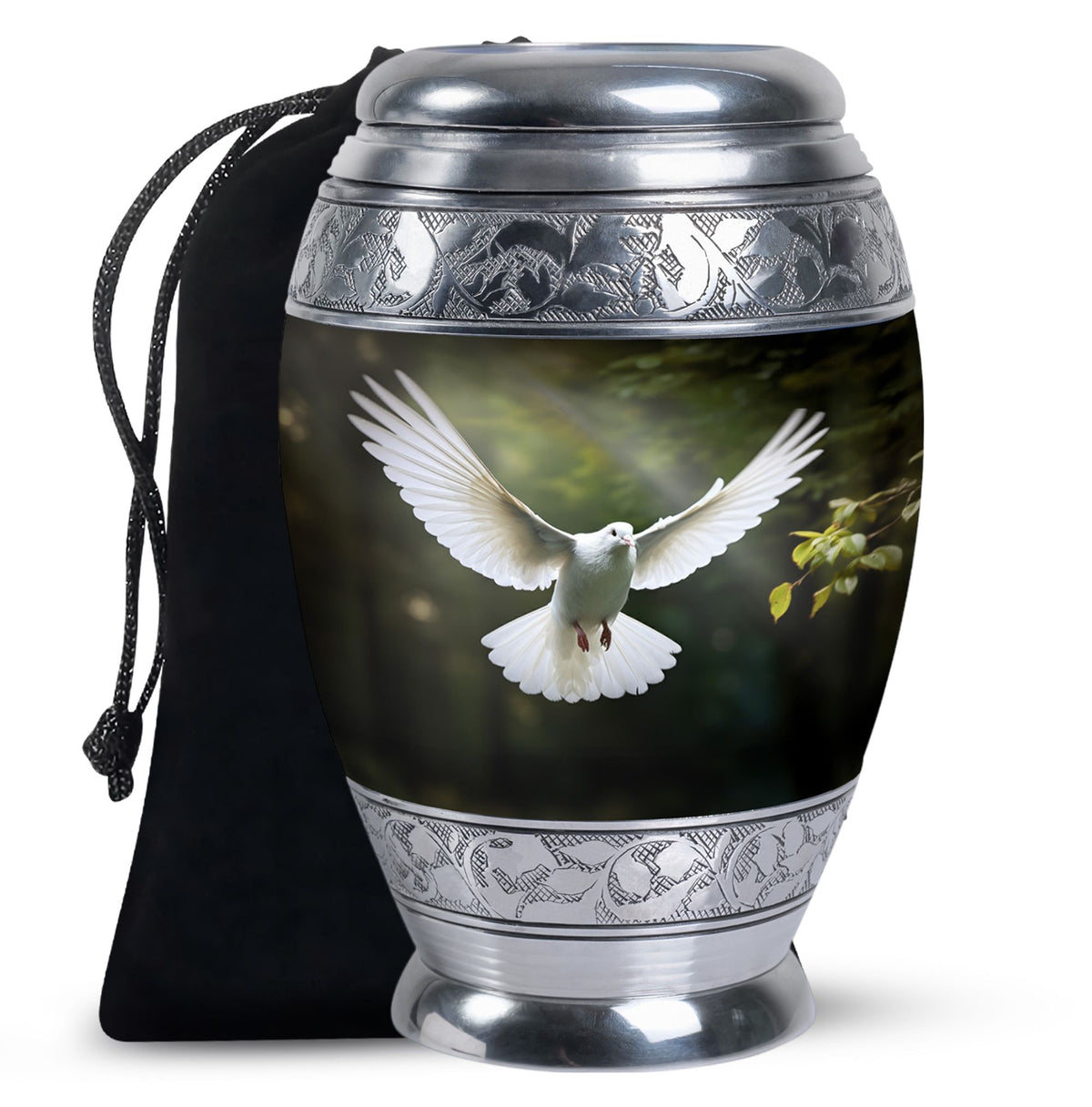 Flying Dove Theme Funeral Urn - Aluminium Large Urn For Male
