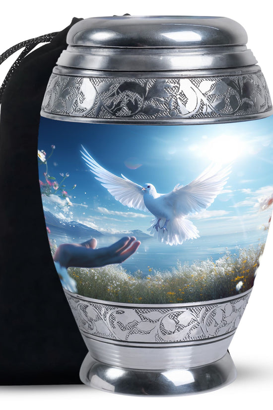 Spiritual White Dove Cremation Urn - Scenic Nature Memorial Urn For Burial