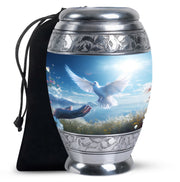 Spiritual White Dove Cremation Urn - Scenic Nature Memorial Urn For Burial