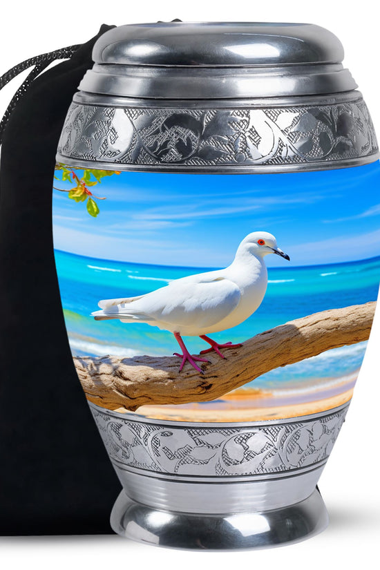 Dove Large Cremation Urn - Blue Aluminum Funeral Urn For Ashes