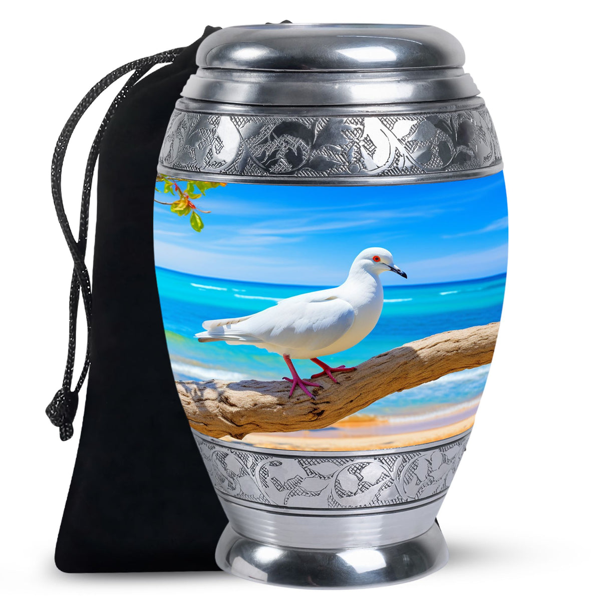 Dove Large Cremation Urn - Blue Aluminum Funeral Urn For Ashes