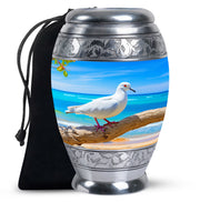 Dove Large Cremation Urn - Blue Aluminum Funeral Urn For Ashes