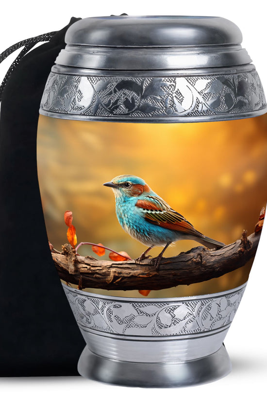Blue Sparrow Bird Memorial Urn - Decorative Funeral Urn For Human Ashes