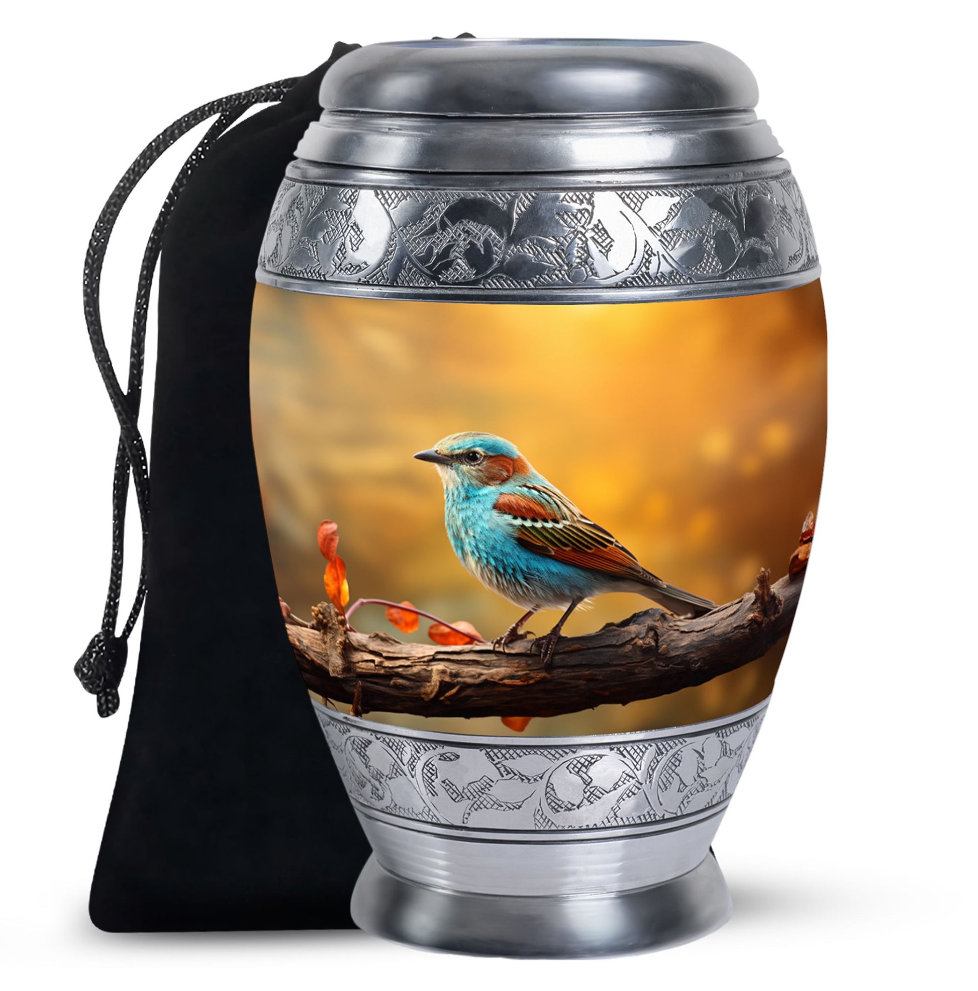 Blue Sparrow Bird Memorial Urn - Decorative Funeral Urn For Human Ashes