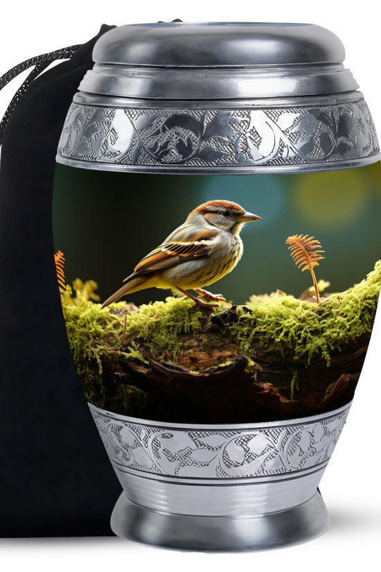 Forest Sparrow Cremation Urn - Nature Funeral Urn For Adult Ashes