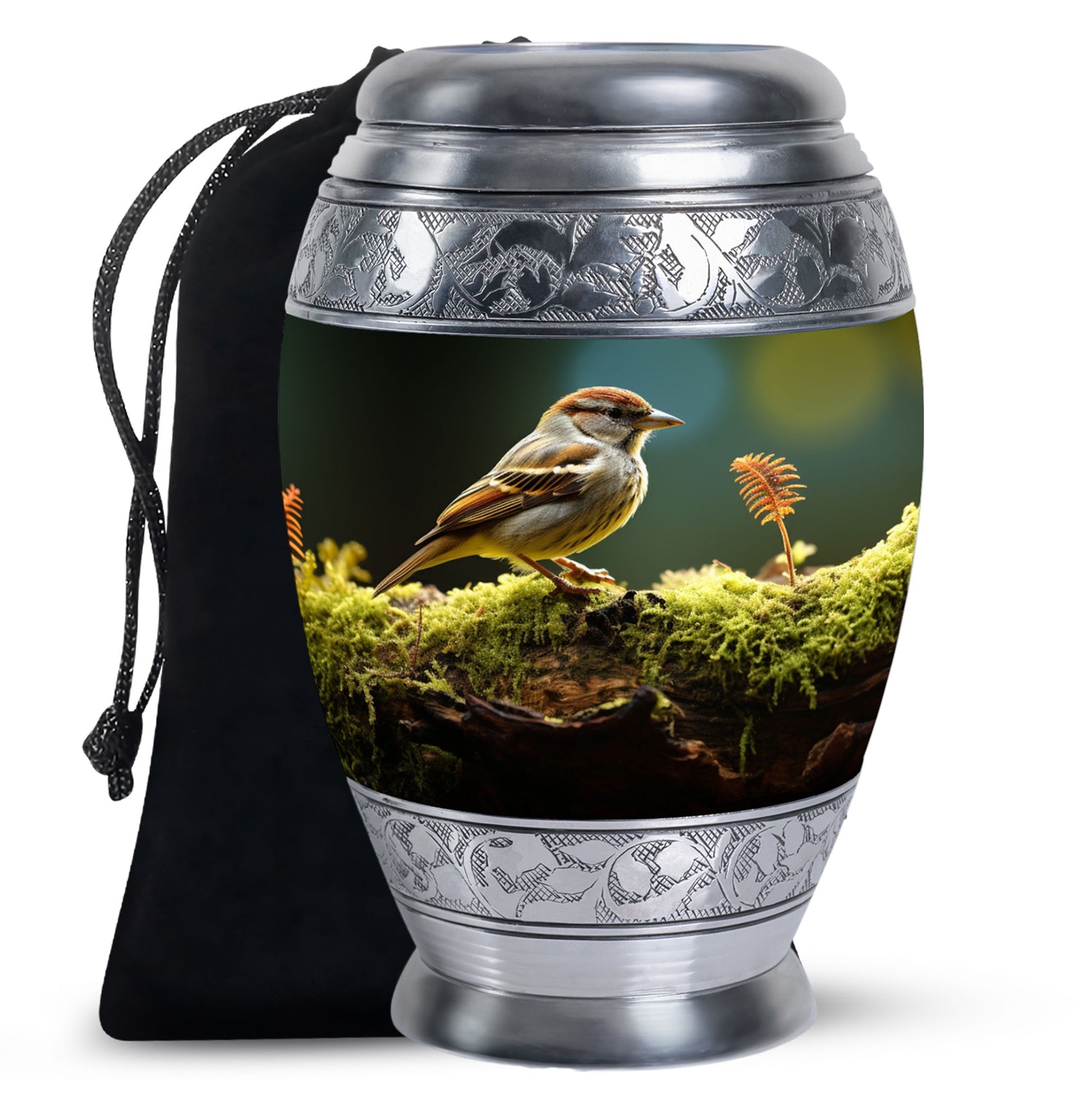 Forest Sparrow Cremation Urn - Nature Funeral Urn For Adult Ashes