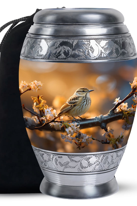 Sparrow Bird Theme Funeral Urn - Aluminium Funeral Urn For Loved Ones