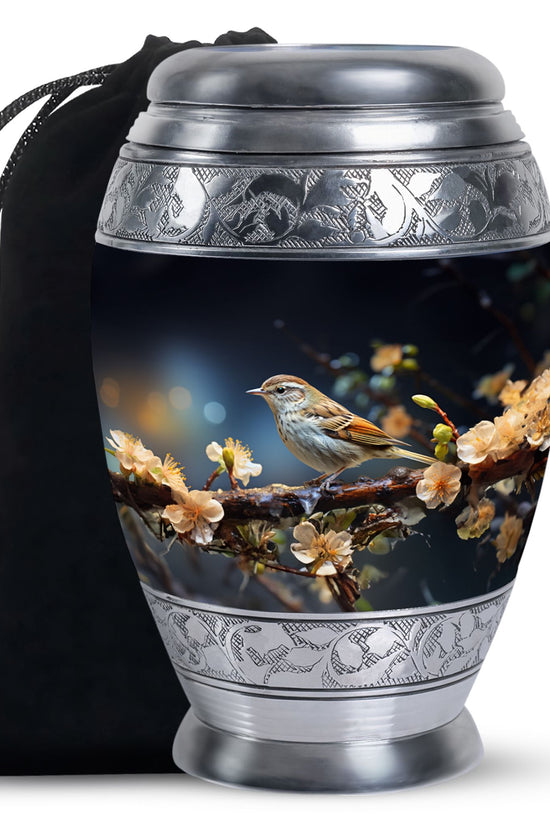 Scenic Sparrow Bird Memorial Urn - Decorative Cremation Urn For Ashes