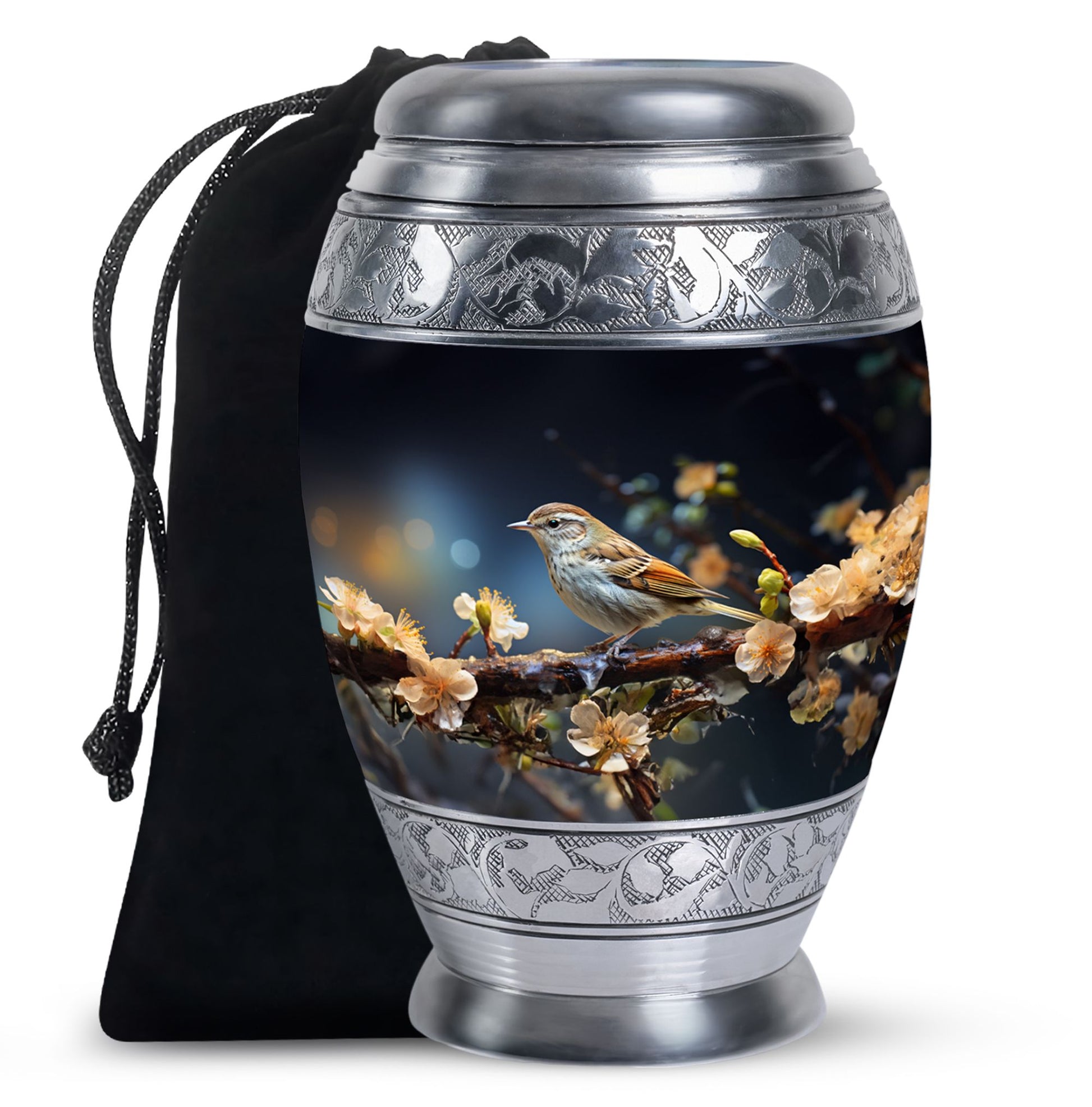 Scenic Sparrow Bird Memorial Urn - Decorative Cremation Urn For Ashes