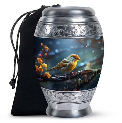 Elegant Sparrow Bird Memorial Urn - Aluminium Ashes Urn For Adults Ashes