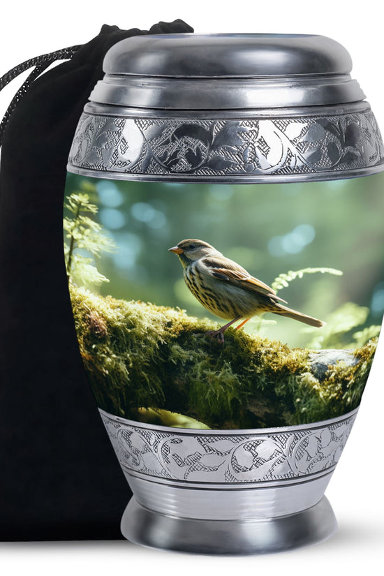 Forest Sparrow Funeral Urn - Aluminium Memorial Urn For Adult Ashes