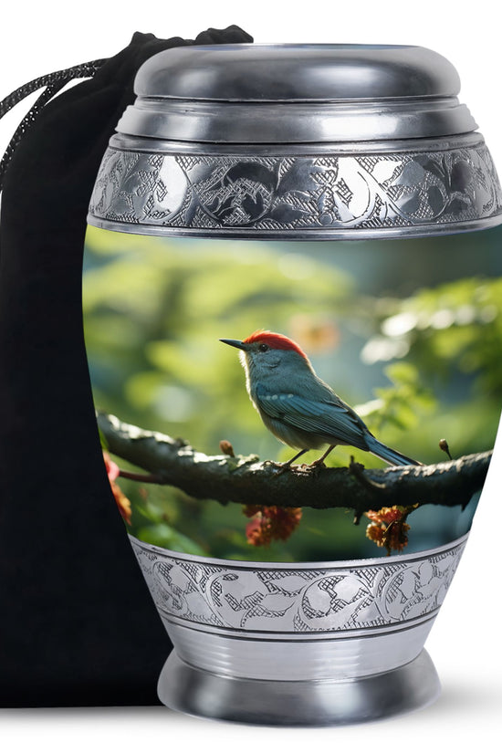 Green Sparrow Bird Memorial Urn - Large Funeral Urn For Human Ashes