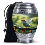 Green Sparrow Bird Memorial Urn - Large Funeral Urn For Human Ashes