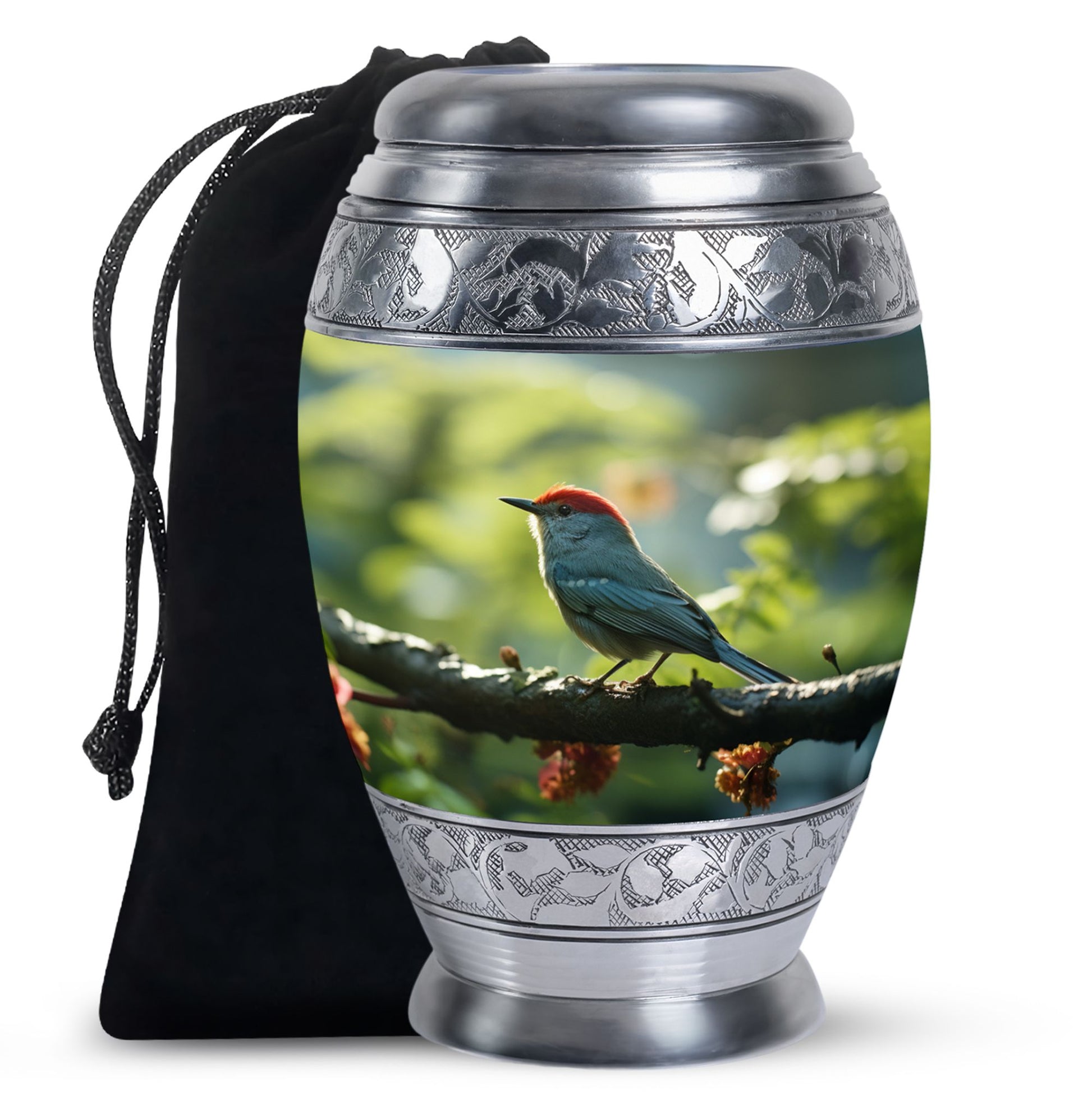 Green Sparrow Bird Memorial Urn - Large Funeral Urn For Human Ashes