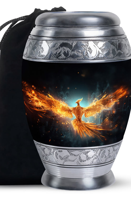 Golden Flame Funeral Urn - Decorative Ashes Urn For Men & Women