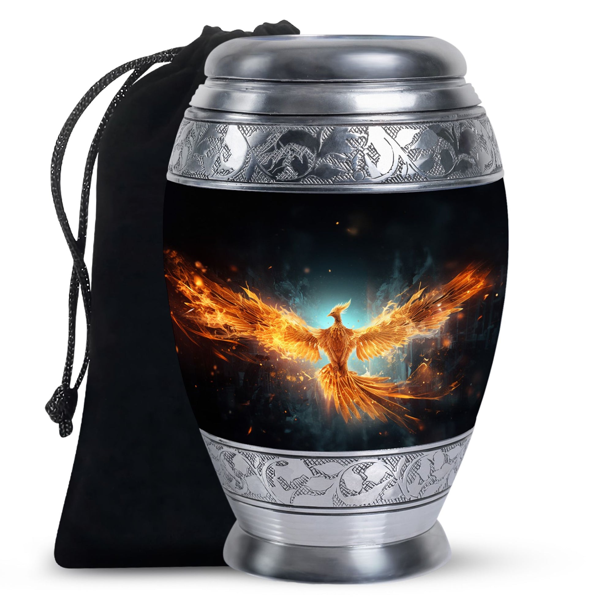 Golden Flame Funeral Urn - Decorative Ashes Urn For Men & Women