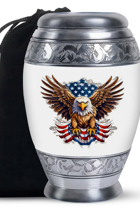 Artistic American Eagle Funeral Urn - White Aluminium Cremation Urn For Ashes